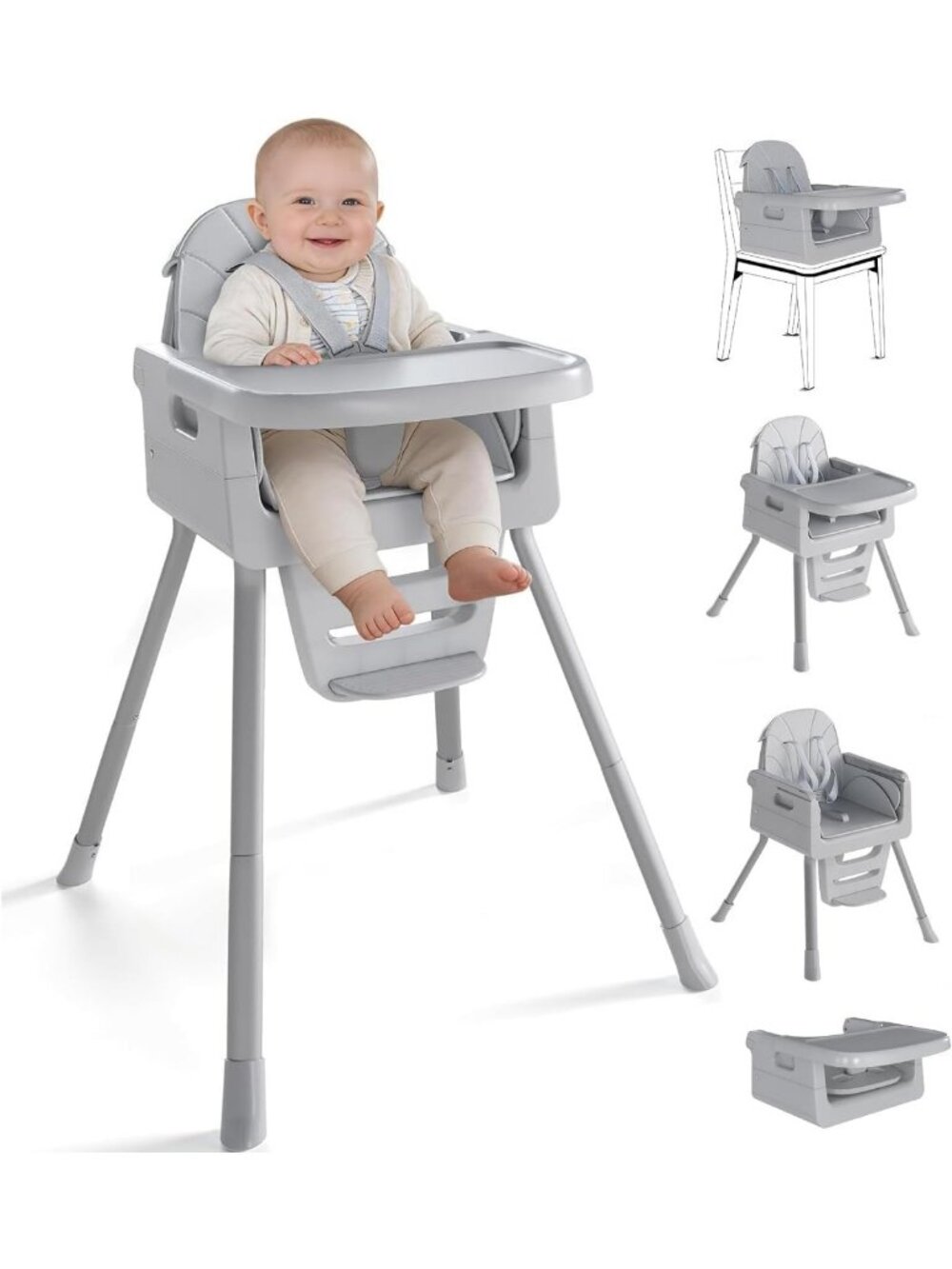 Foldable Baby High Chair for 6+ Months, Portable & Adjustable with Easy Clean